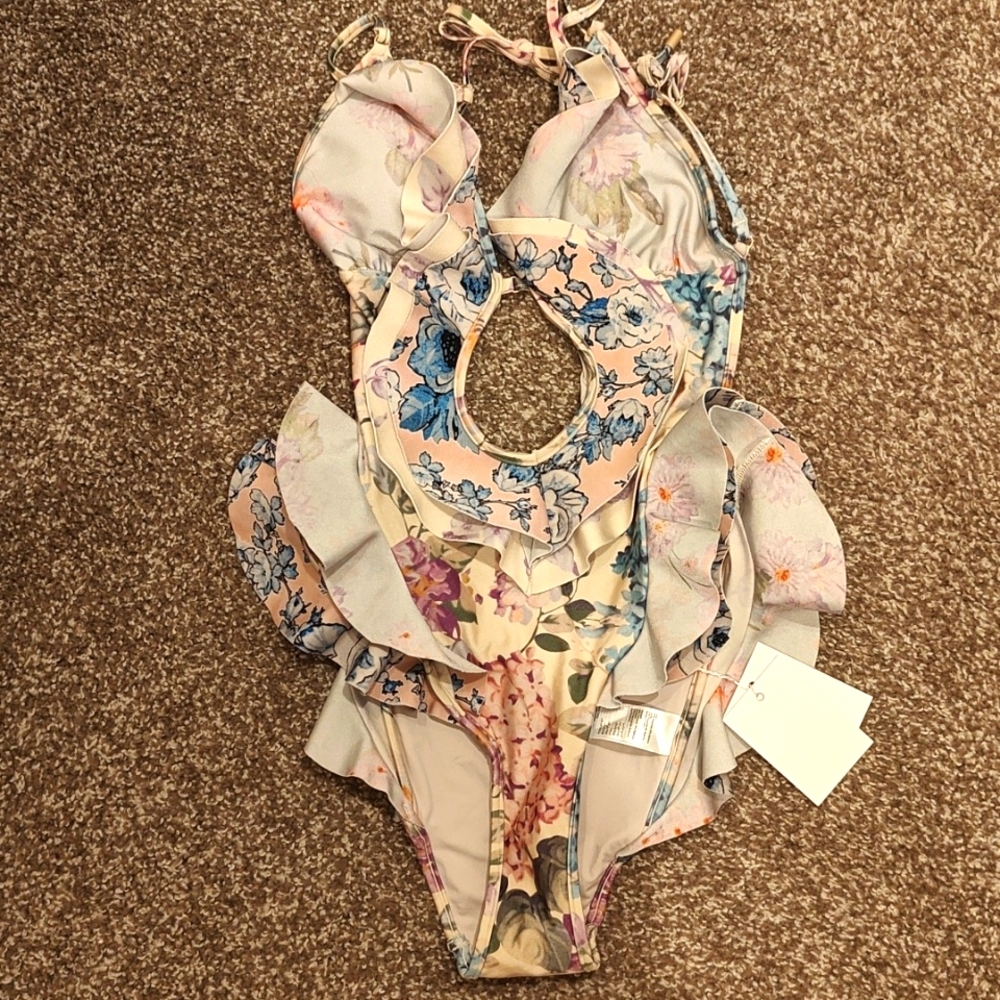 Zimmermann Halliday Waterfall Frill' one-piece swimsuit in floral print Size 0